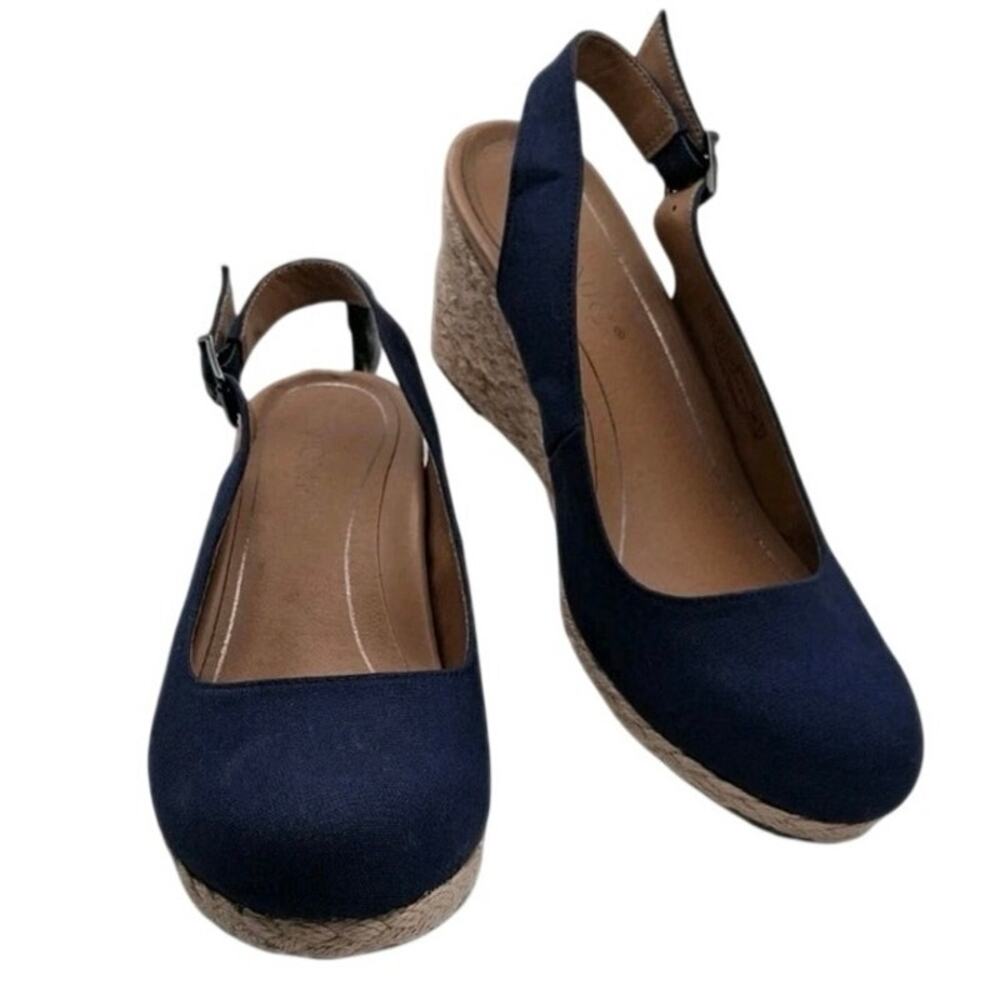 VIONIC- CORALINA ESPADRILLE WEDGE SLINGBACK SANDALS- WOMENS SIZE 10- NAVY BLUE